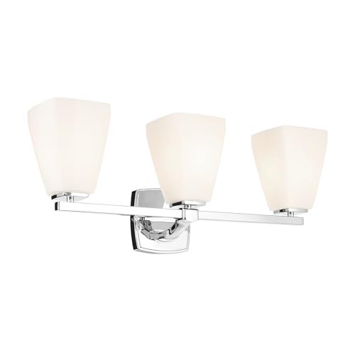 Image of Kichler Marant 21.25 inch 3-Light Bathroom Vanity Light Fixture with Opal Glass in Chrome, Modern Wall Mount Over Mirror for Powder Room (21.25 inch W x 9.5 inch H), 55216CH