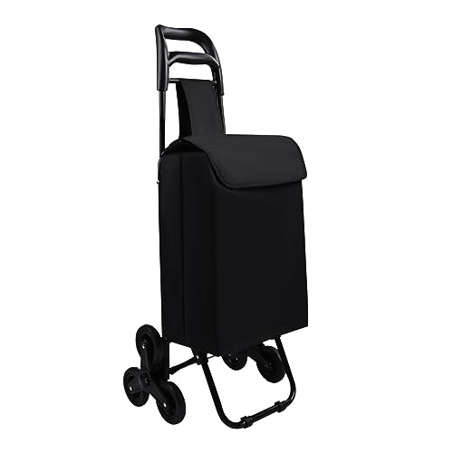 T-LOVENDO.ES Carro de Compra Carrito con 6 Ruedas, Plegable, Bolsa Impermeable, 30,6L de Capacidad, para Subir y Bajar Escaleras, negro.