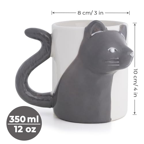 MIAMIO - Kissing Cat Mugs Set/Coffee Cups, Cat Lover Couple Gifts for Men/Women (350 ml), # Gray, 14 cm x 9 cm - Image 4