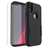 pdxox for Heavy Duty iPhone XR Phone case, 3-Layer Anti-Slip Full Body Protection Shockproof Drop Proof Protective iPhone XR Case with Screen Protector,6.1” (Black)