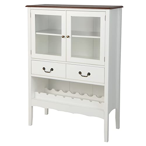 GIANTEX Armario para Vinos, Aparador de Cocina, Armario Buffet con 2 Puertas de Cristal y 2 Cajones, Botellero para 8 Botellas, Armario de Almacenamiento con Seguridad Antivuelco, 90 x 40 x 126,5 cm