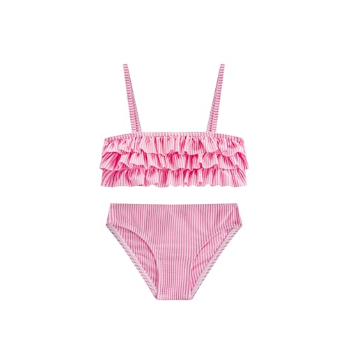 LIZENS Girls Two Piece Striped Bikini Set Swimwear Flounce Ruffle Trim 2-12Years Beach Bathing Swimsuit
