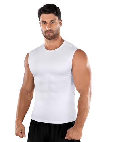 Niksa 1 Pack Men's Compression Shirts Sleeveless Dry Fit Gym Workout Tank Top，White,L