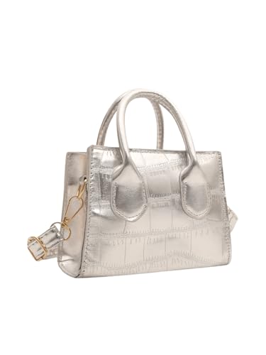 GORGLITTER Women's Small Crossbody Bag Mini Purse Metallic Crocodile Print Double Handle Satchel Shoulder Bag Purse