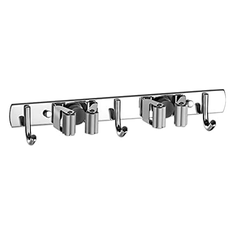 Broom Mop Holder Tidy Organizer, Mop and Broom Holder Wall Mount, Stainless Steel Wall Mounted Storage Organizer ,Heavy Duty Tools Hanger with 2 Racks 3 Hooks for Bathroom Kitchen Office Closet Garden Cover