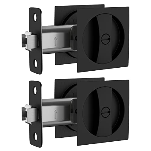 Image of goldenwarm Pocket Door Lock 2 Pack for Bed /Bath, Matte Black Contemporary Privacy Square Pocket Door Hardware, Flush Pocket Door Latch(2-3 /8 inch Backset)
