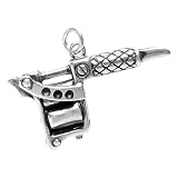 Dakota West Large Two-Coil Tattoo Machine or Gun 925 Solid Sterling Silver Bracelet Charm Pendant Jewelry Making Supply