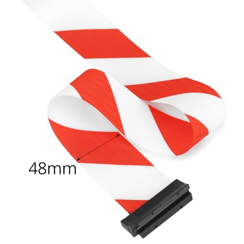 QWORK® 10m Einziehbare Gürtelbarriere mit ABS-Kunststoff-Wandgehäuse, Rot/Weiß Absperrband mit Verriegelungsfunktion für Menschenmengenkontrolle bei Veranstaltungen