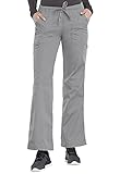 Cherokee Women's Petite Workwear Scrubs Low Rise Drawstring Cargo Pant, Grey, Small-Petite
