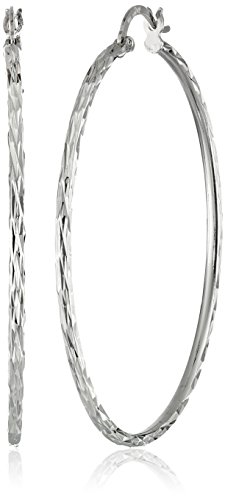 Amazon Essentials Sterling Silver 2x50 Starburst Diamond-Cut Click Top Hoop Earrings (previously Amazon Collection)