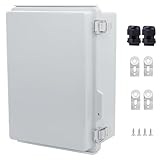 IP67 Waterproof Junction Box, ABS Plastic Electrical Enclosure with Stainless Steel Latch, Hinged Cover Electric Box with Mounting Plate, Wall Brackets & Cable Glands 280x190x130mm