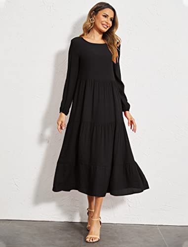 Image of Halife Women's Summer Casual Maxi Dresses Flowy Ruffle Boho Long Dresses with Pockets