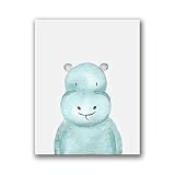 Minimaliste toile peinture Murale Art aquarelle Animal hippopotame Poster pépinière peinture Tableau enfants chambre Decoration de la maison 30x40cm x1 Sans Cadre