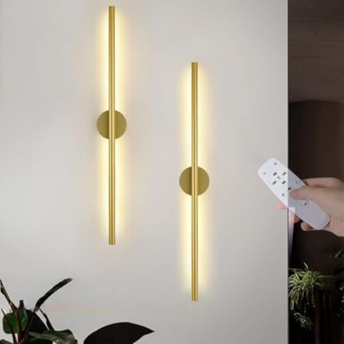 Lámpara de pared LED regulable para interiores con control remoto, recargable por USB, luz táctil, inalámbrica, rotación de 350°, para dormitorio, sala de estar, pasillo, dorado, redondo, 2 paquetes