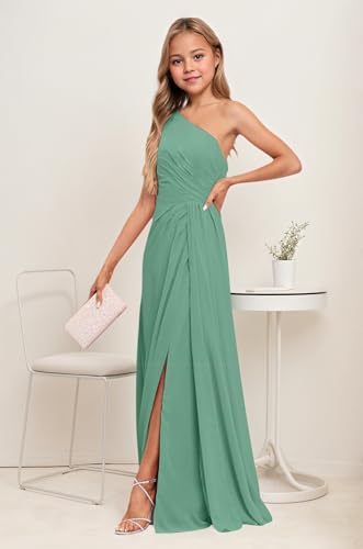 Junior Bridesmaid Dresses One Shoulder Chiffon Flower Girl Dress Mint Green Long Party Pageant Gowns Size 72