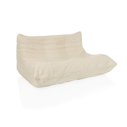 hjh LIVING SITZOLO 2 Puff Sofá de suelo de 2 plazas con respaldo Silla de suelo cómoda para dormitorio y sala de estar, tejido de pana beige