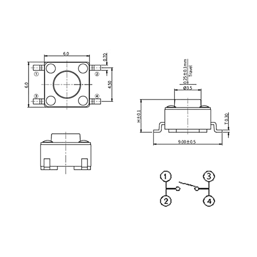 Micro interruptor táctil SMT microswitch 6x6x9mm 4 pines para PCB panel 6