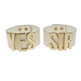 Coolcoco Adjustable Luxury Gold Letter White Leather Yes Sir Bracelet for Women Girls Kids Prime Cosplay Accessory (2 Pieces/Set)