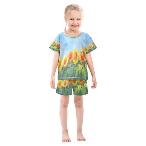 senya Short Sleeve Pajamas Sets Summer Cotton Sleepwear Watercolour Sunflowers3