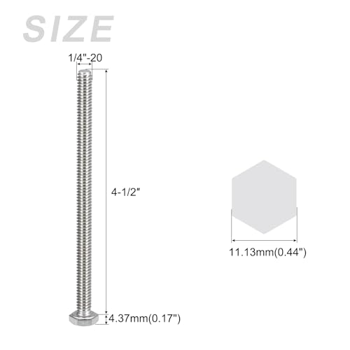 Image of METALLIXITY Hex Head Bolts (1 /4-20 x 4-1 /2 inch) 10Pcs, 304 Stainless Steel 18-8, Fully Threaded, External Hex Drive, Plain Finish, Hex Head Screw Bolt, Silver