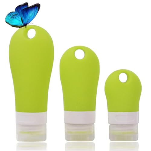 PAMINGONO 3 piezas Botellas de Silicona Rellenables para Viaje Dispensador Portátil Exprimible sin Fugas Contenedores Cosméticos Reutilizables para Maquillaje y Cuidado Piel Colores Azul