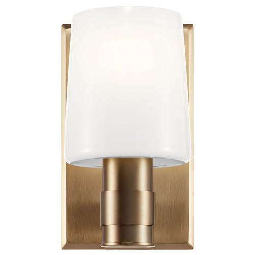 Image of Kichler Adani 1-Light Wall Sconce Modern Bathroom Vanity Light with Opal Glass in Champagne Bronze for Bathroom, Powder Room, Kitchen, Bedroom or Hallway (8.5 inch x 5 inch x 6.5 inch), 55174CPZ