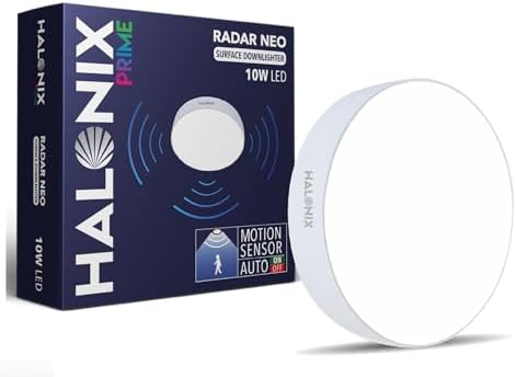 Halonix Motion Sensor 10W 6500K White Radar neo Surface Polycarbonate downlighter | No False Ceiling Required | Auto on- Auto Off Ceiling Light | Surface Mounted LED Down Light for Ceiling | Pack of 1