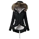 Reokoou Women's Long Coat with Fur Trimmed Hood Winter Padded Jackets Warm Fleece Lined Plush...