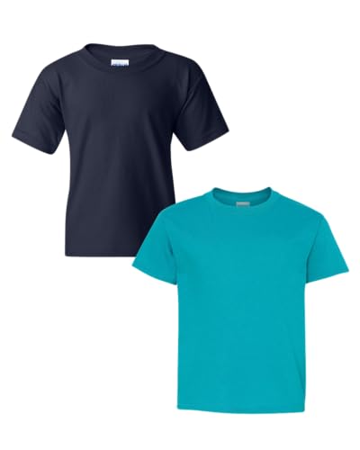 Gildan Youth Heavy Cotton T-Shirt, Style G5000B, 2-Pack SML-Navy-TropicalBlue