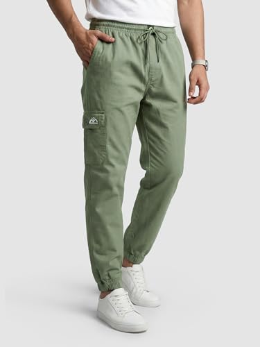 Image of Beyoung Cotton Solid Elastic with Drawstring Cargo Joggers for Men | Regular Fit | 2 Spacious Pockets | Smooth Texture