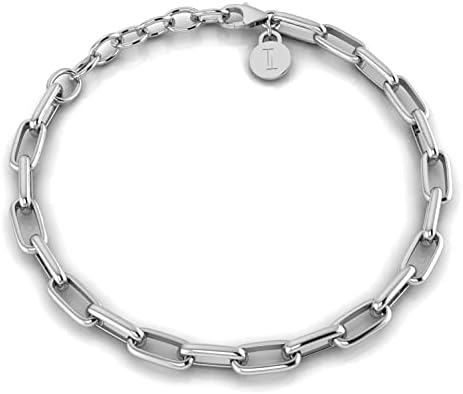 TURQ N TAUPE 925 Sterling Silver Italian Design Long Link Paper Clip Chain Bracelet for Women Girls Men & Boys - With Length: 7.5 Inches & Width: 4.8 mm
