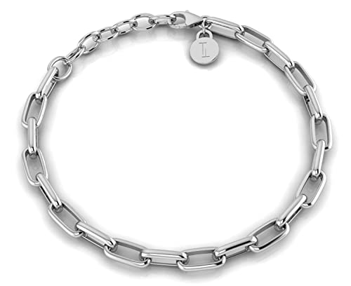 Turq N Taupe 925 Sterling Silver Italian Design Long Link Paper Clip Chain Bracelet For Women Girls Men & Boys - With Length: 7.5 Inches & Width: 4.8 Mm #TOP14