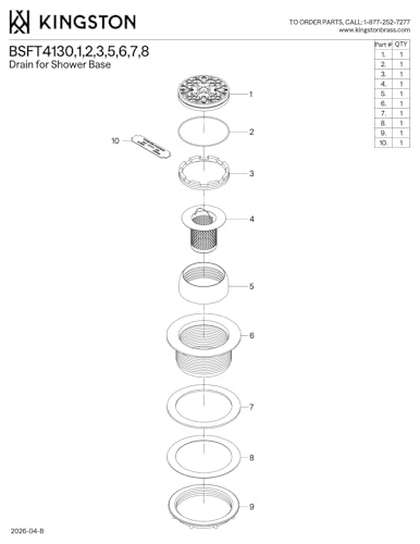 Kingston BSFT4137 4-1/4" Brass Round Grid Shower Base Drain, Brushed Brass - image 2