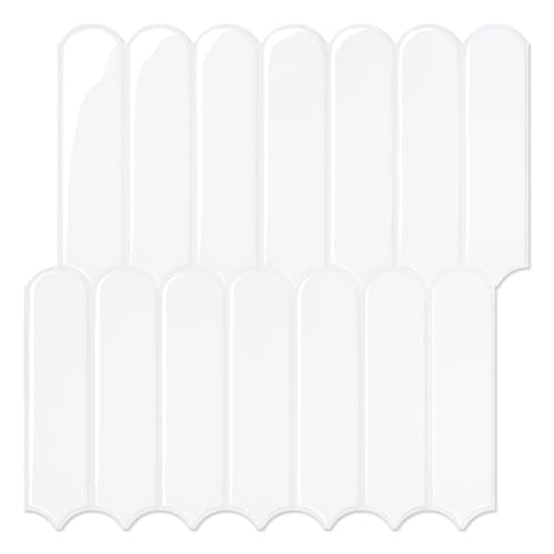 Commomy Gruesas Azulejos Adhesivos Cocina, 10 Piezas, Blanco Vinilo Pared Cocina Baldosas Adhesivas 3D para Pared Baño Metro, Adhesivas Fuertes, Impermeables, 30,5 x 30,5 cm
