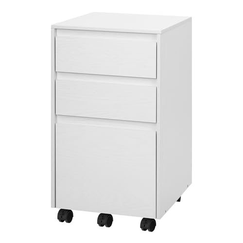 WOLTU Caisson Bureau Mobile, Meuble Rangement, Caisson de Bureau sur roulettes, Rangement Documents avec 3 Tiroirs,Blanc et Noir, 40x40x71.5cm
