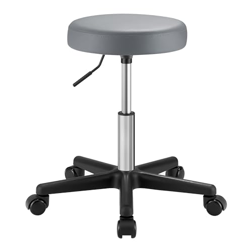 SONGMICS Sgabello Girevole con Ruote, Altezza Regolabile 46-58 cm, Sgabello da Bar Imbottito...