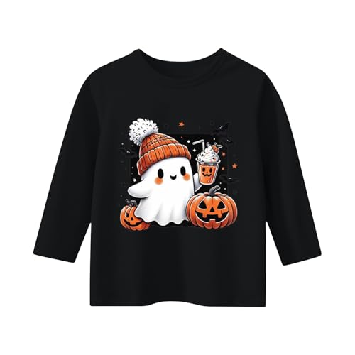 Pumpkin Halloween Shirts for Teen Girls Funny Ghost Graphic Crewneck Cotton 3/4 Sleeve Tees Kids Cute Holiday Party Clothes3
