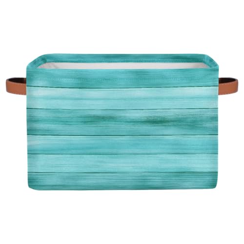 Peaom Watercolor Wooden Storage Basket for Shelves, Storage Bins with Handles, Collapsible Basket for Organizing, Closet Toy Baskets for Nursery Room, 15x11x9.5 in, Canvas, Mint Green