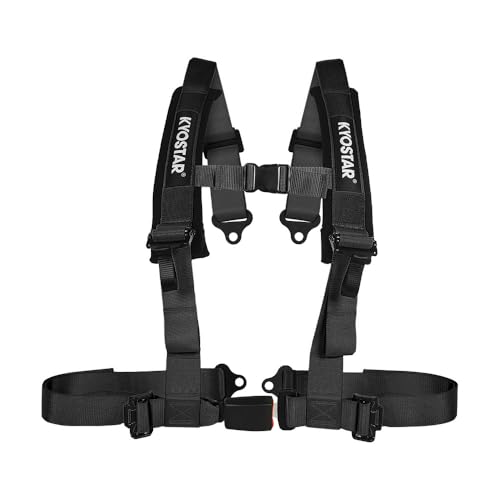 Wuidail 4 Point Harness Seat Belt with 2\'\' Ultra Soft Heavy Duty Shoulder Pads with Iron Latch for Go Kart UTV & ATV (Black-New)