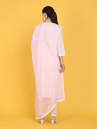 Image of Kaari Women's Chikankari Kurta Set with Dupatta -Straight Fit | Chiffon Dupatta with Embroidered Band | Straight Pant with Side Pocket | Kurta Set for Women