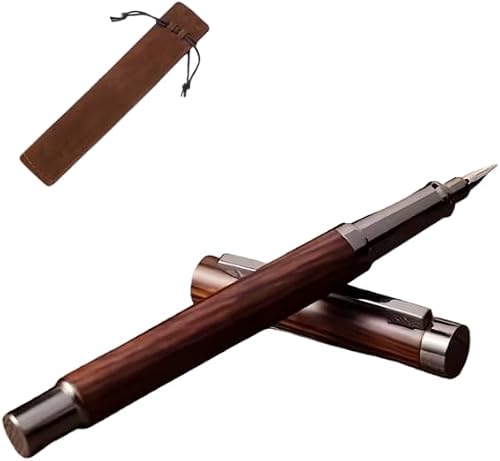 Luxury Retro Fountain Pen, Woodgrain Metal Body, Iridium Nib, with Leather Pouch