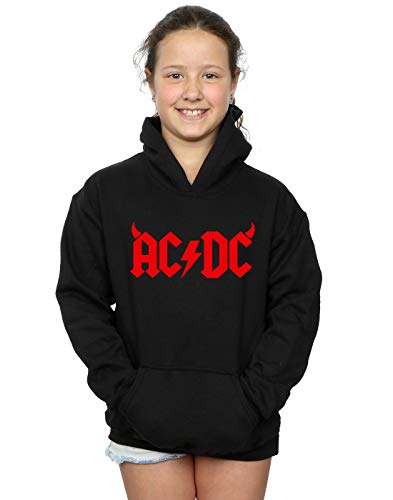 Absolute Cult AC/DC Girls Horns Logo Hoodie Black 3-4 Years