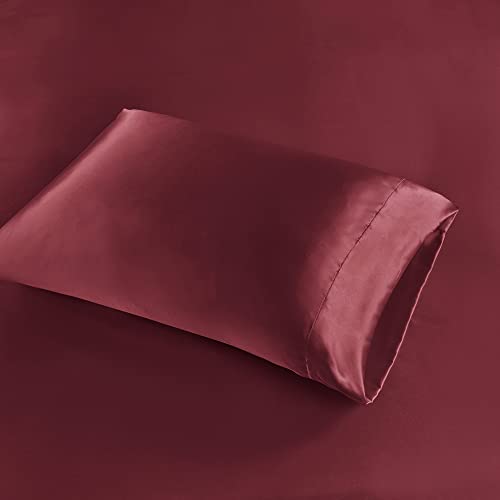 Madison Park Essentials Satin Sheet Set Luxury and Silky with Natural Sheen, Premium 16" Deep Pocket, All Around Elastic - Year-Round Bedding, Full, Red, 6 Piece - Image 4