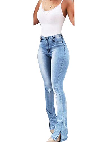 Naliha Women Casual Jeans Ripped High Waisted Bootcut Plus Size Denim Pants4