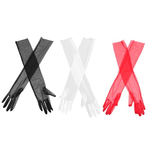NOLITOY 3Pair Sheer Wedding Gloves for Women Detachable Tulle Arm Sleeves Elegant Sun Protection Accessories for Bridal Parties Tea Parties and Costume Events