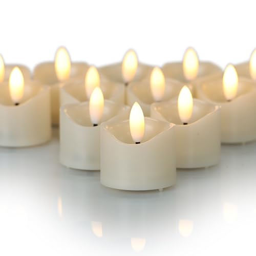 Image of CANDLE CHOICE Battery Operated Flameless Tea Lights Realistic Black Wick Bright Flickering LED Tealight Votive Candles for Wedding Party Table Halloween Christmas Decorations Batteries Incl. 48 Pack