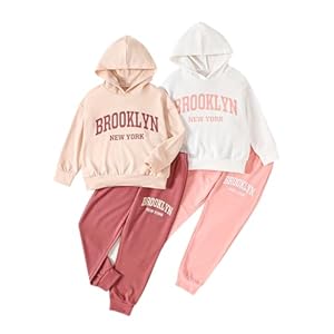 Girl’s Tracksuit Sets 4 Piece Outfits Cute Hoodie Matching Jogger Sweatpants Clothes Set for 3-14 Years