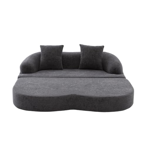 Sofá cama de dos plazas plegable en chenilla gris oscuro con 2 almohadas 7