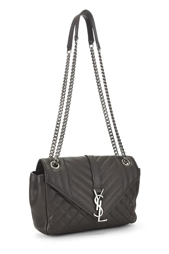 Pre-Loved Grey Quilted Leather Envelope Flap Shoulder Bag Small, Grey2