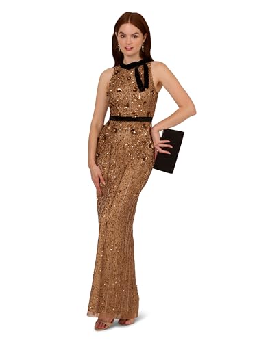 Adrianna Papell Women's Beaded Halter Long Dress4